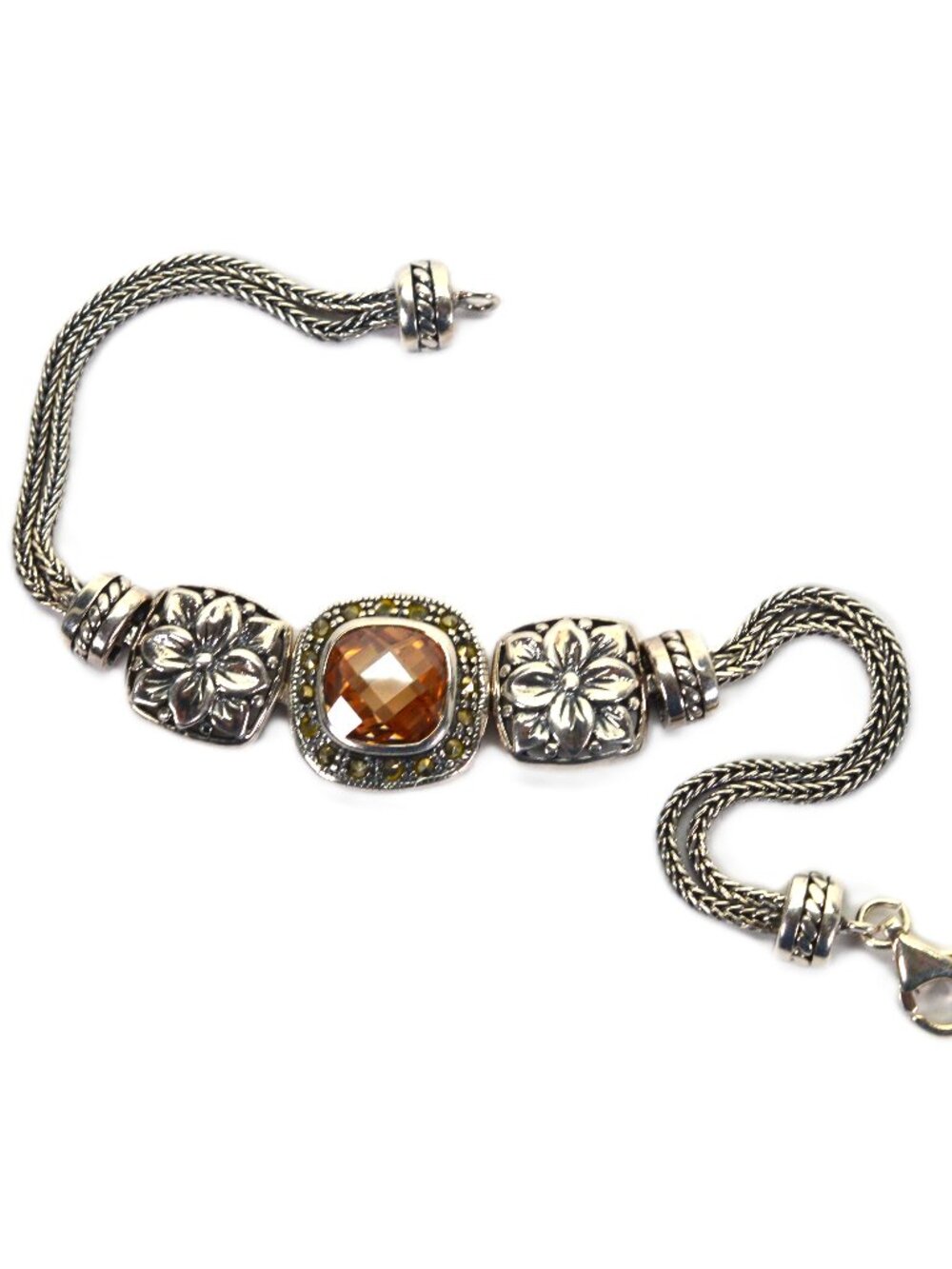 Bali Naga Artisan Crafted Sterling Silver Bracelet w Champagne Quartz